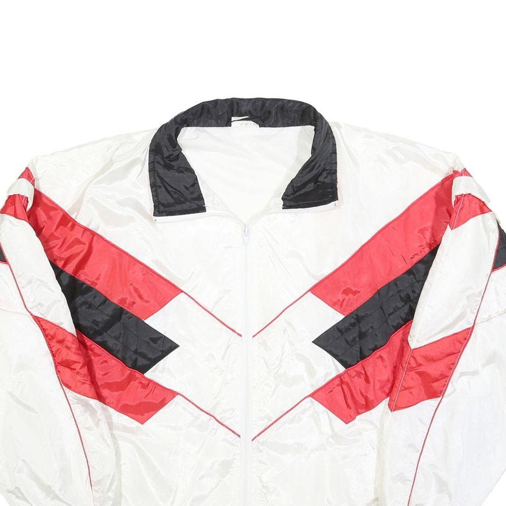 Mens White & Red Colourblock Zip Jacket L Polyester Blend Sports Casual Retro