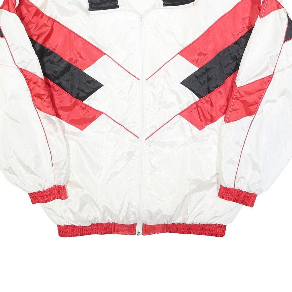 Mens White & Red Colourblock Zip Jacket L Polyester Blend Sports Casual Retro