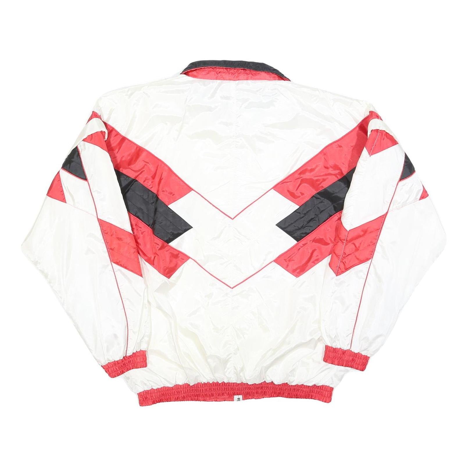 Mens White & Red Colourblock Zip Jacket L Polyester Blend Sports Casual Retro