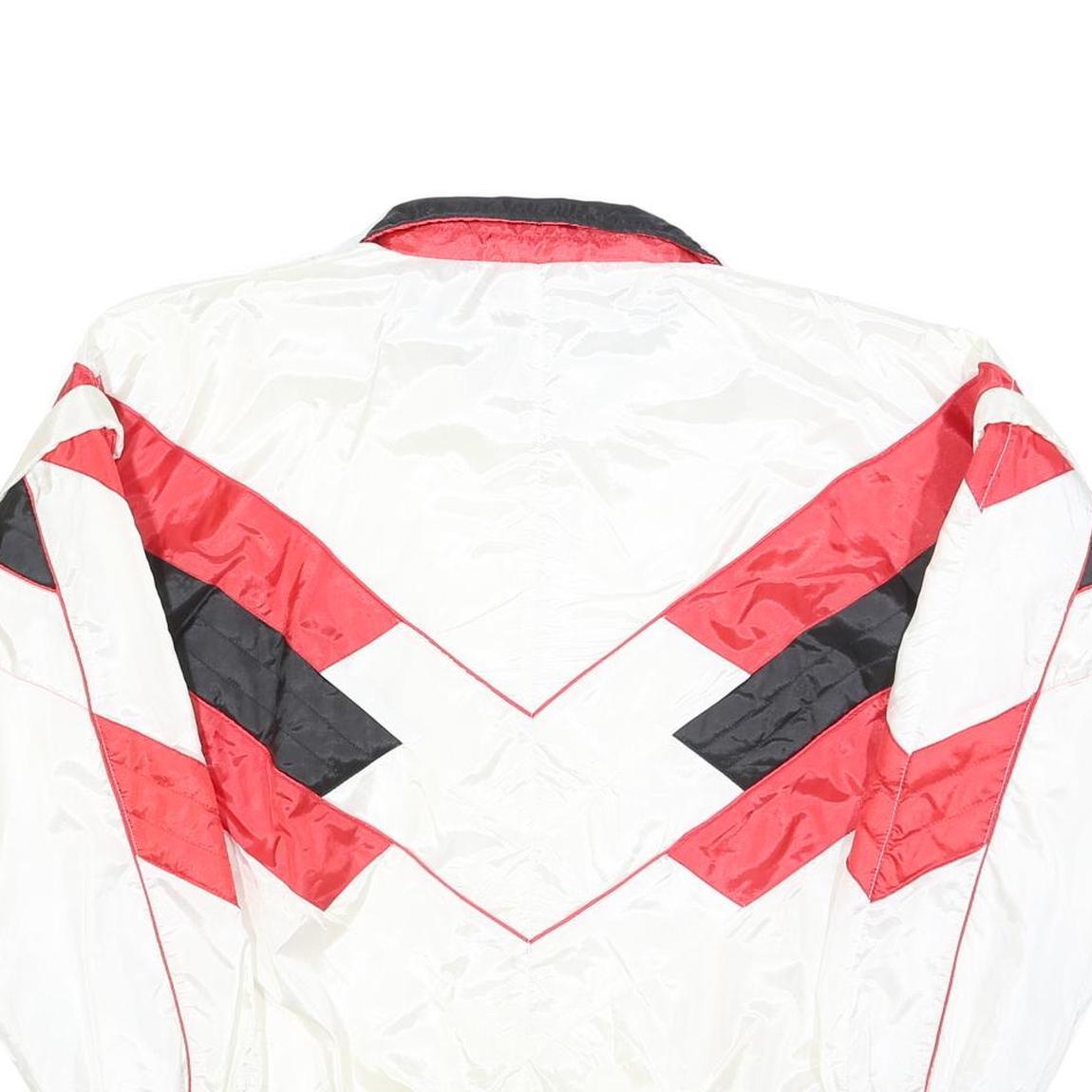 Mens White & Red Colourblock Zip Jacket L Polyester Blend Sports Casual Retro