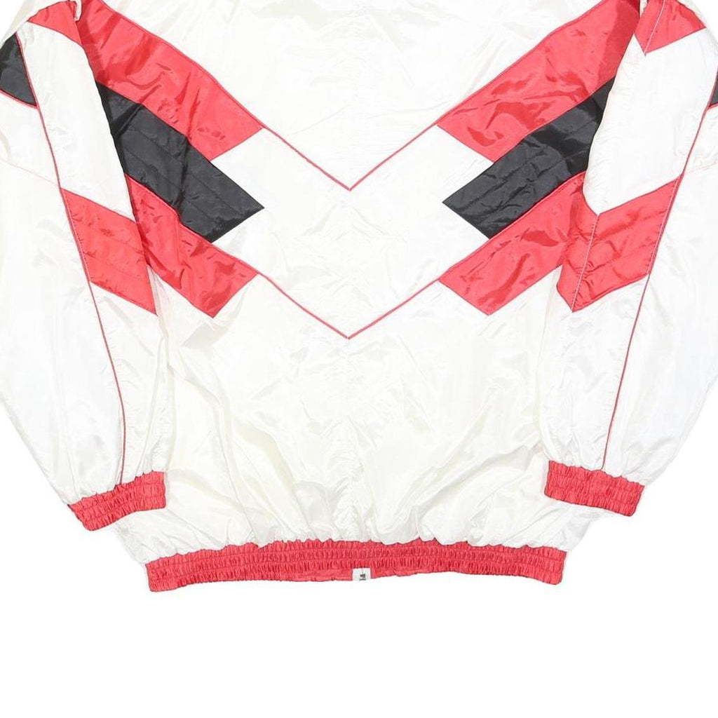 Mens White & Red Colourblock Zip Jacket L Polyester Blend Sports Casual Retro