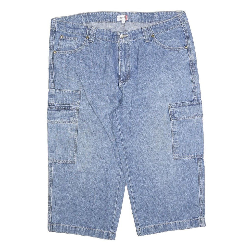 REWARD Mens Denim Blue Cargo Shorts XL W40 Casual Cotton Blend Pocket Design