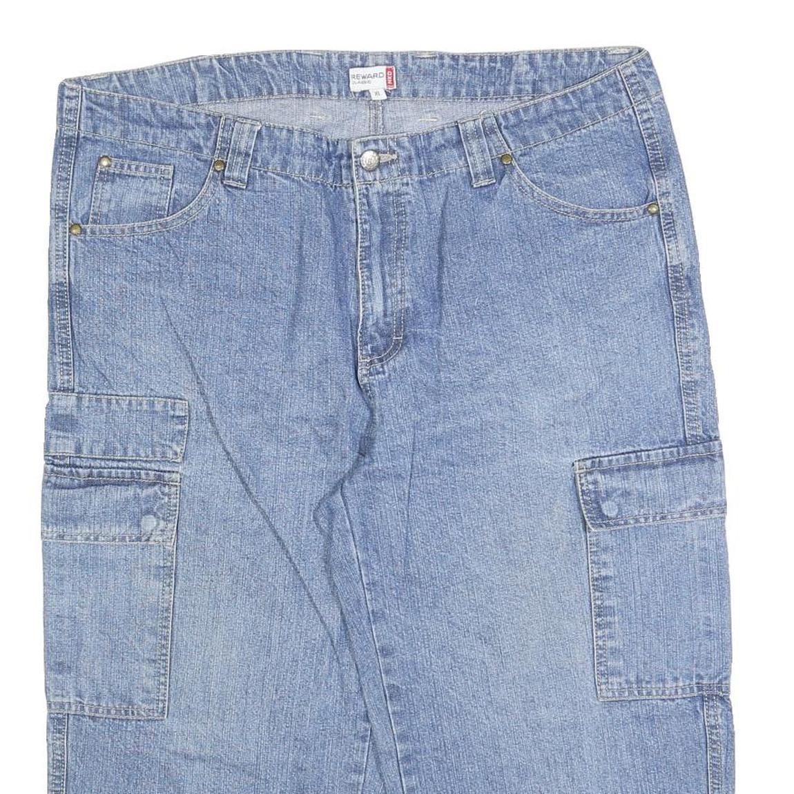 REWARD Mens Denim Blue Cargo Shorts XL W40 Casual Cotton Blend Pocket Design