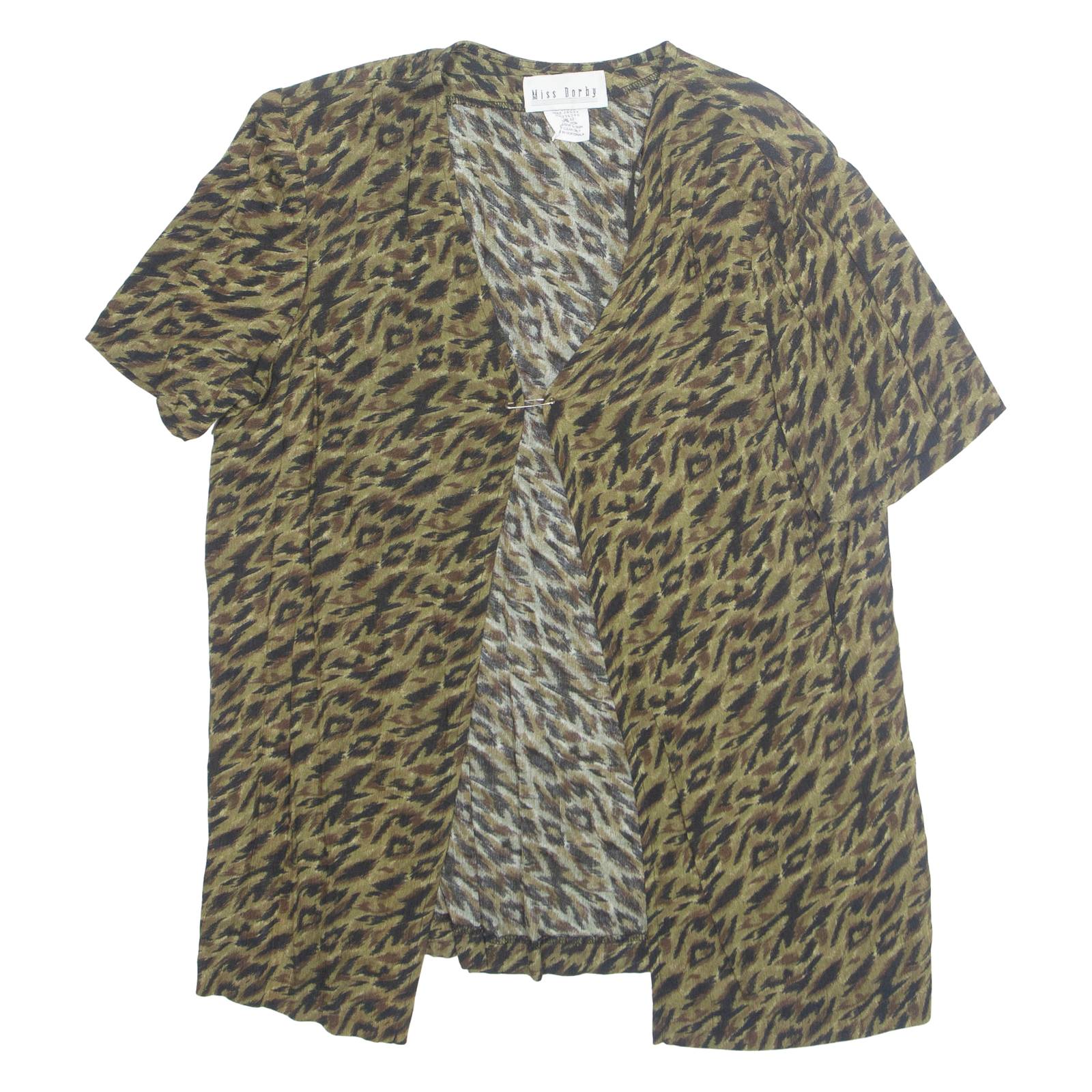 MISS DORBY Open Womens Printed Top Green Animal Print L