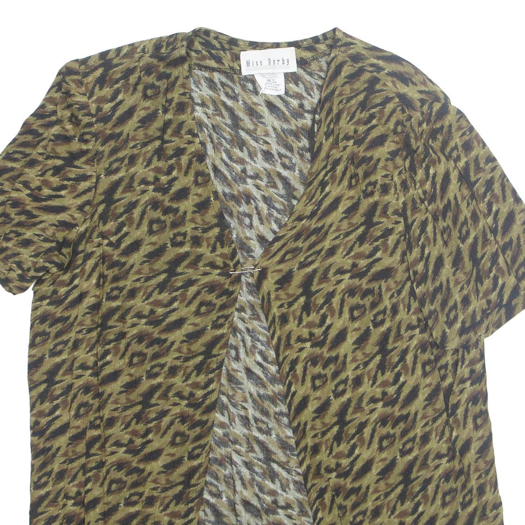 MISS DORBY Open Womens Printed Top Green Animal Print L