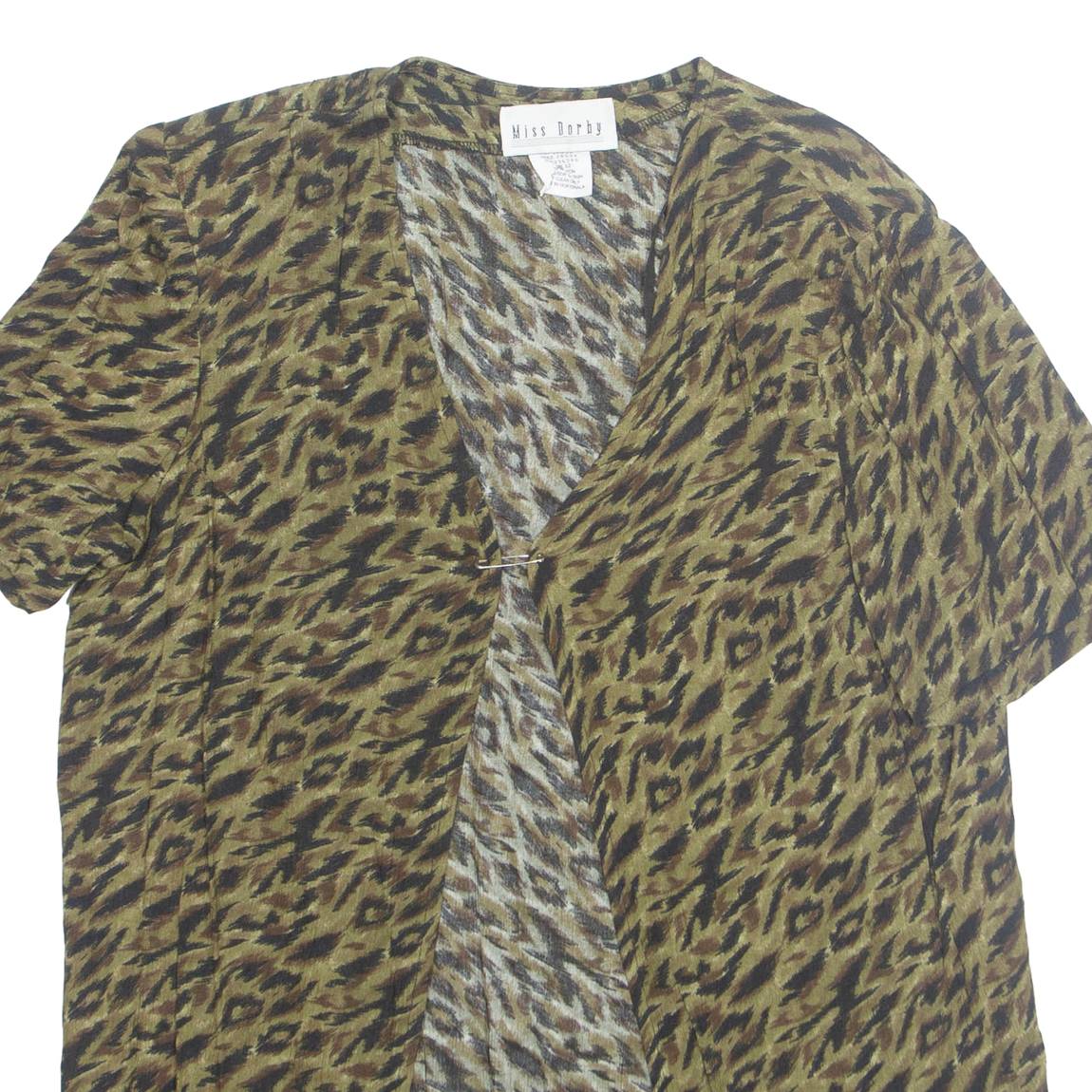 MISS DORBY Open Womens Printed Top Green Animal Print L
