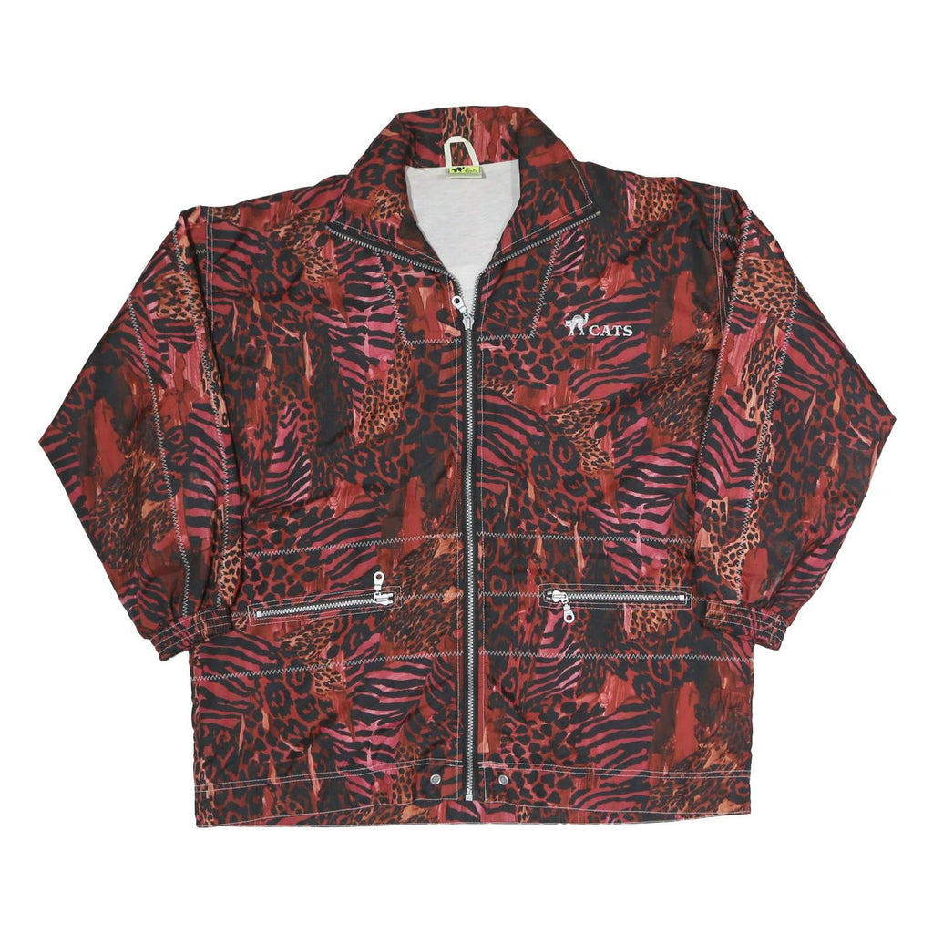 Womens Red Polyester Blend Animal Print Zip Jacket XS Casual Outerwear