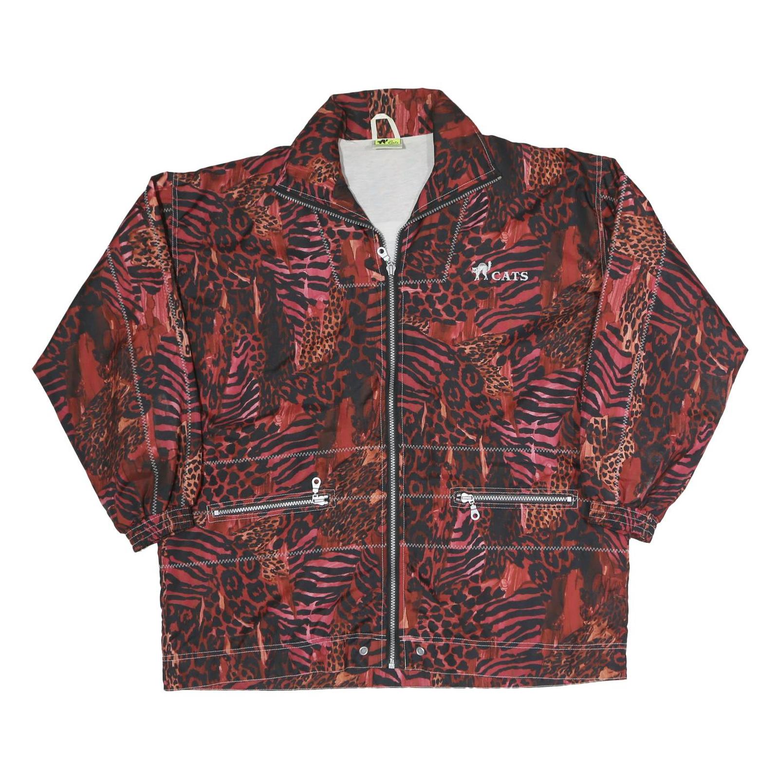 Womens Red Polyester Blend Animal Print Zip Jacket XS Casual Outerwear