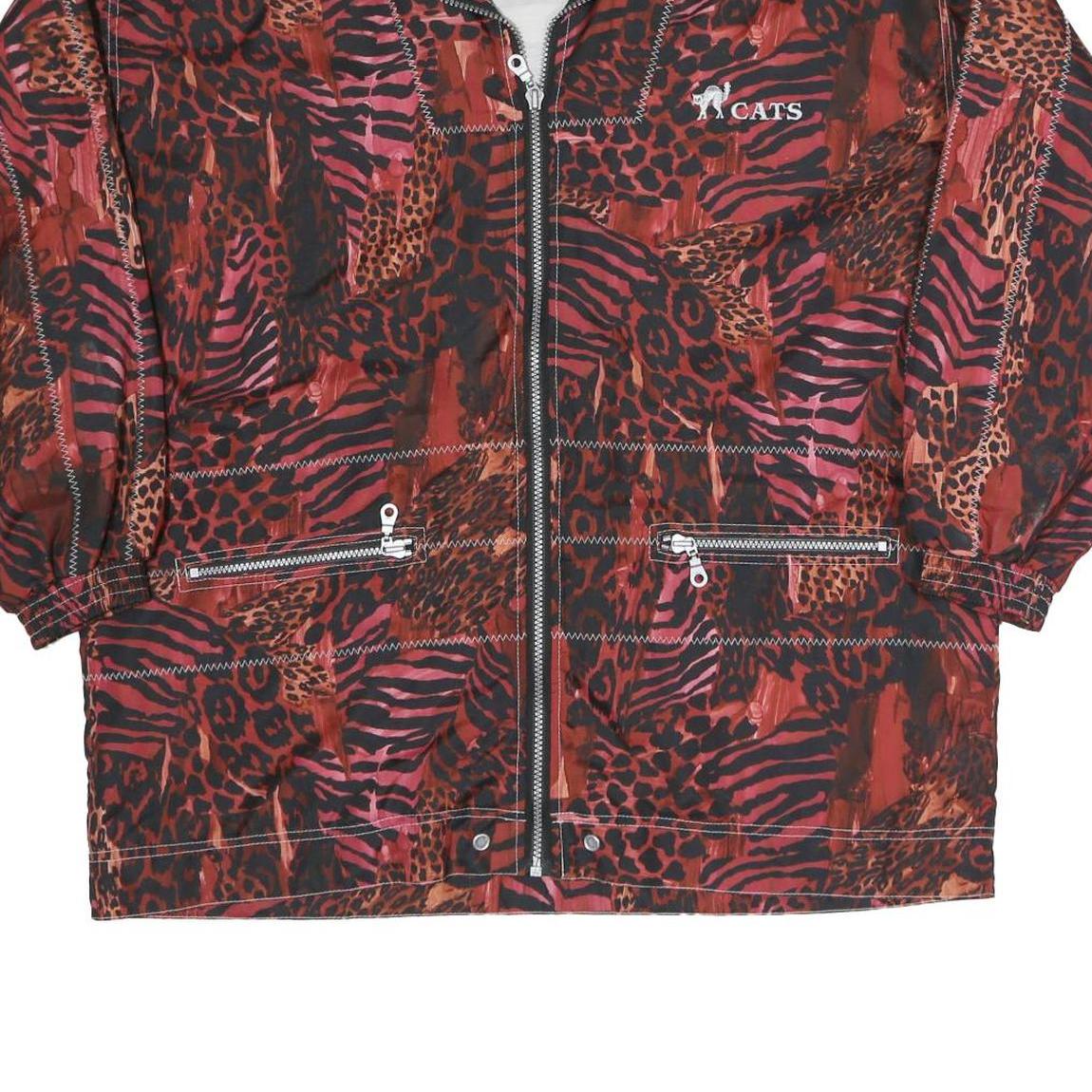 Womens Red Polyester Blend Animal Print Zip Jacket XS Casual Outerwear