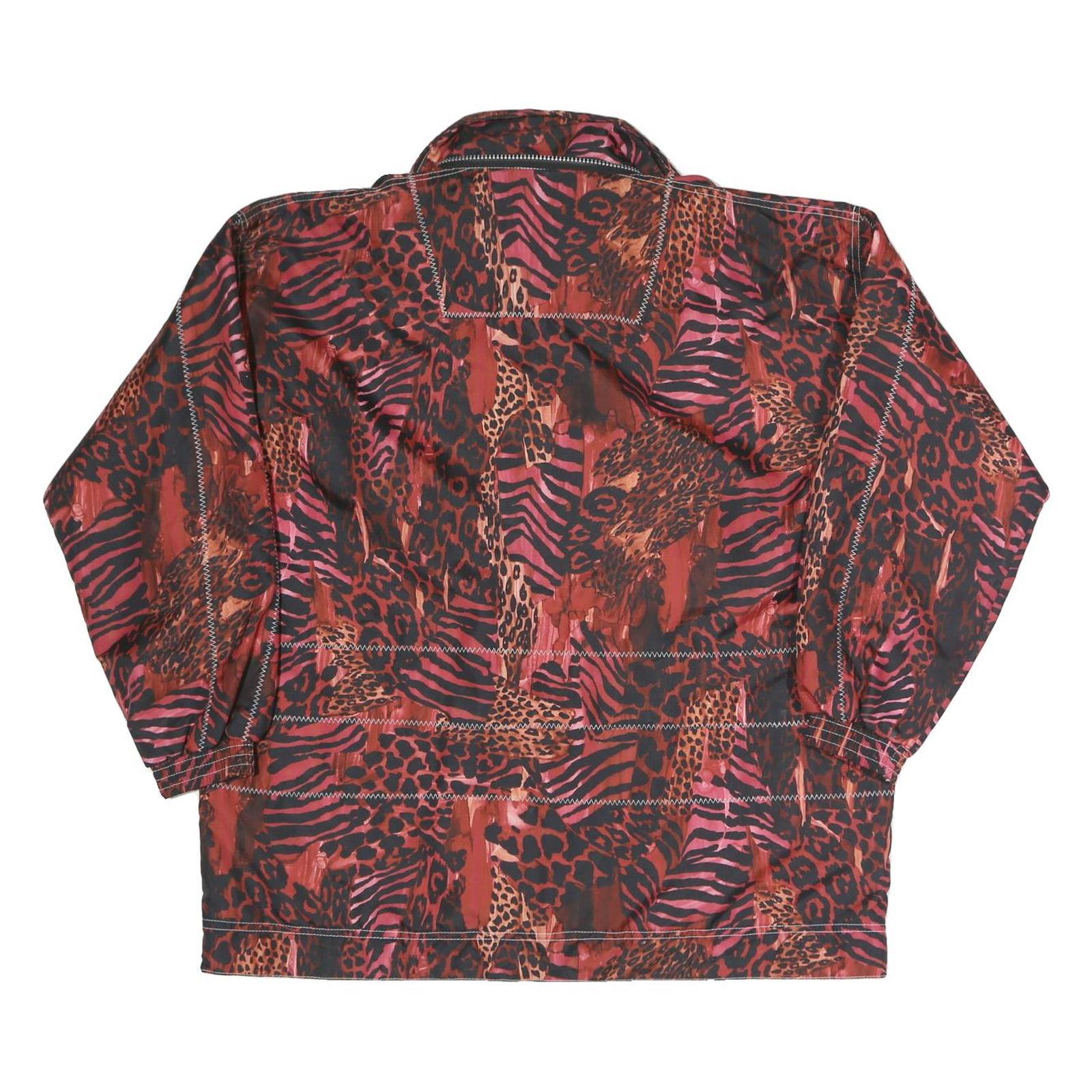 Womens Red Polyester Blend Animal Print Zip Jacket XS Casual Outerwear