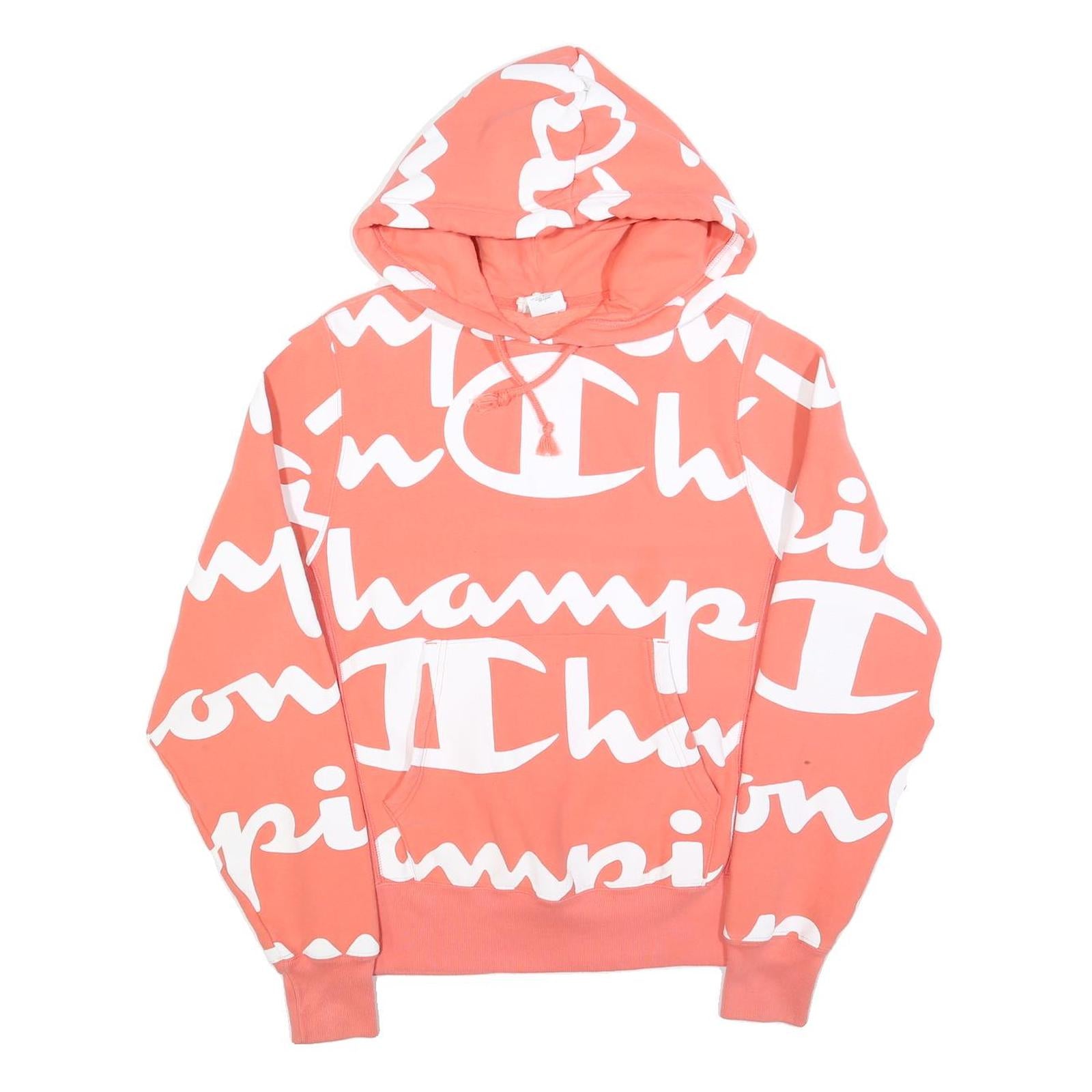 CHAMPION REVERSE WEAVE Womens Coral & White All Over Print Hoodie S Fashion