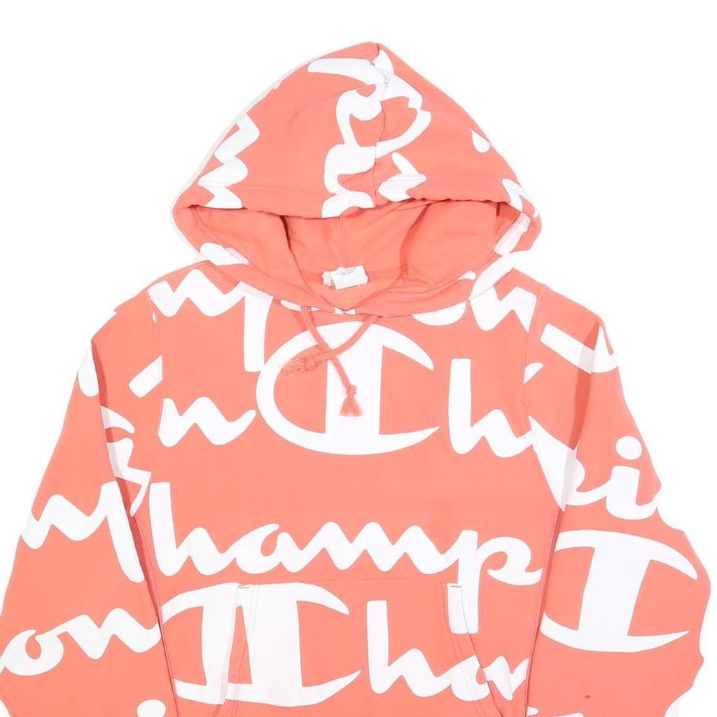 CHAMPION REVERSE WEAVE Womens Coral & White All Over Print Hoodie S Fashion