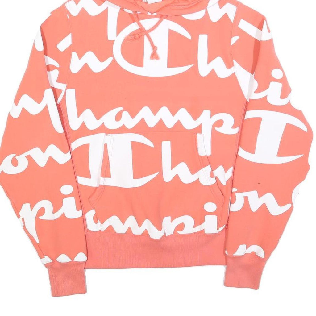 CHAMPION REVERSE WEAVE Womens Coral & White All Over Print Hoodie S Fashion