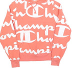 CHAMPION REVERSE WEAVE Womens Coral & White All Over Print Hoodie S Fashion