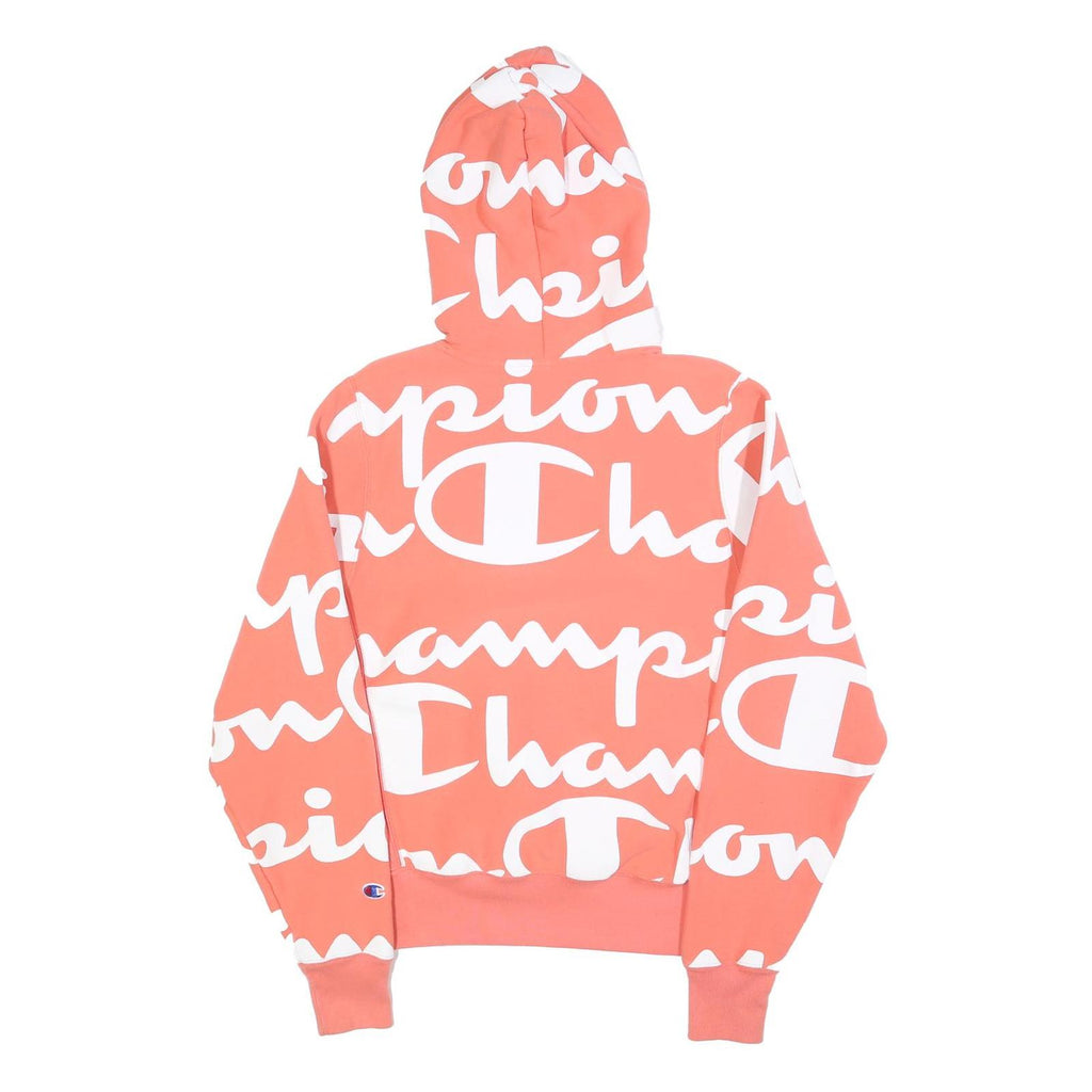 CHAMPION REVERSE WEAVE Womens Coral & White All Over Print Hoodie S Fashion