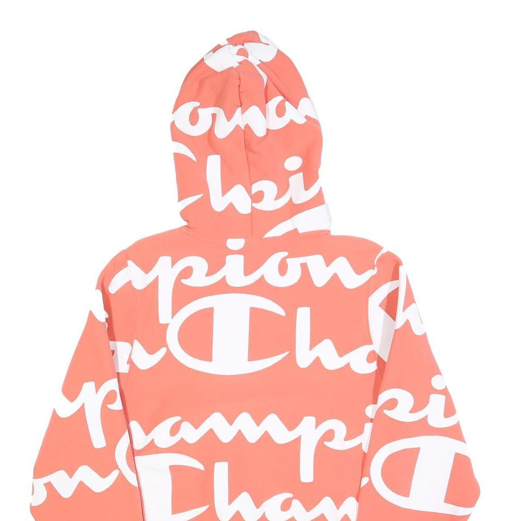 CHAMPION REVERSE WEAVE Womens Coral & White All Over Print Hoodie S Fashion