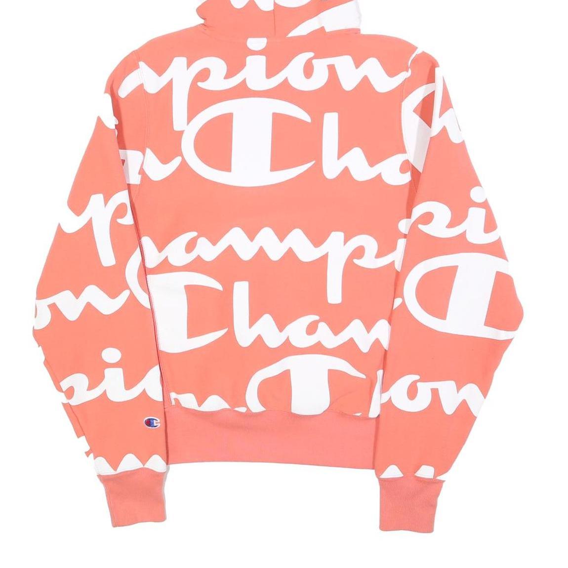 CHAMPION REVERSE WEAVE Womens Coral & White All Over Print Hoodie S Fashion