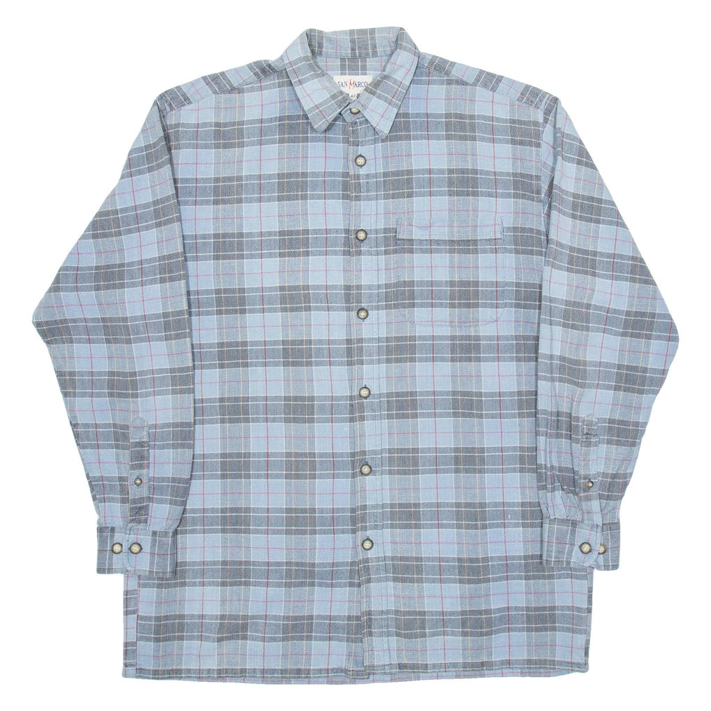 SAN MARCO Mens Shirt Blue Check Long Sleeve M