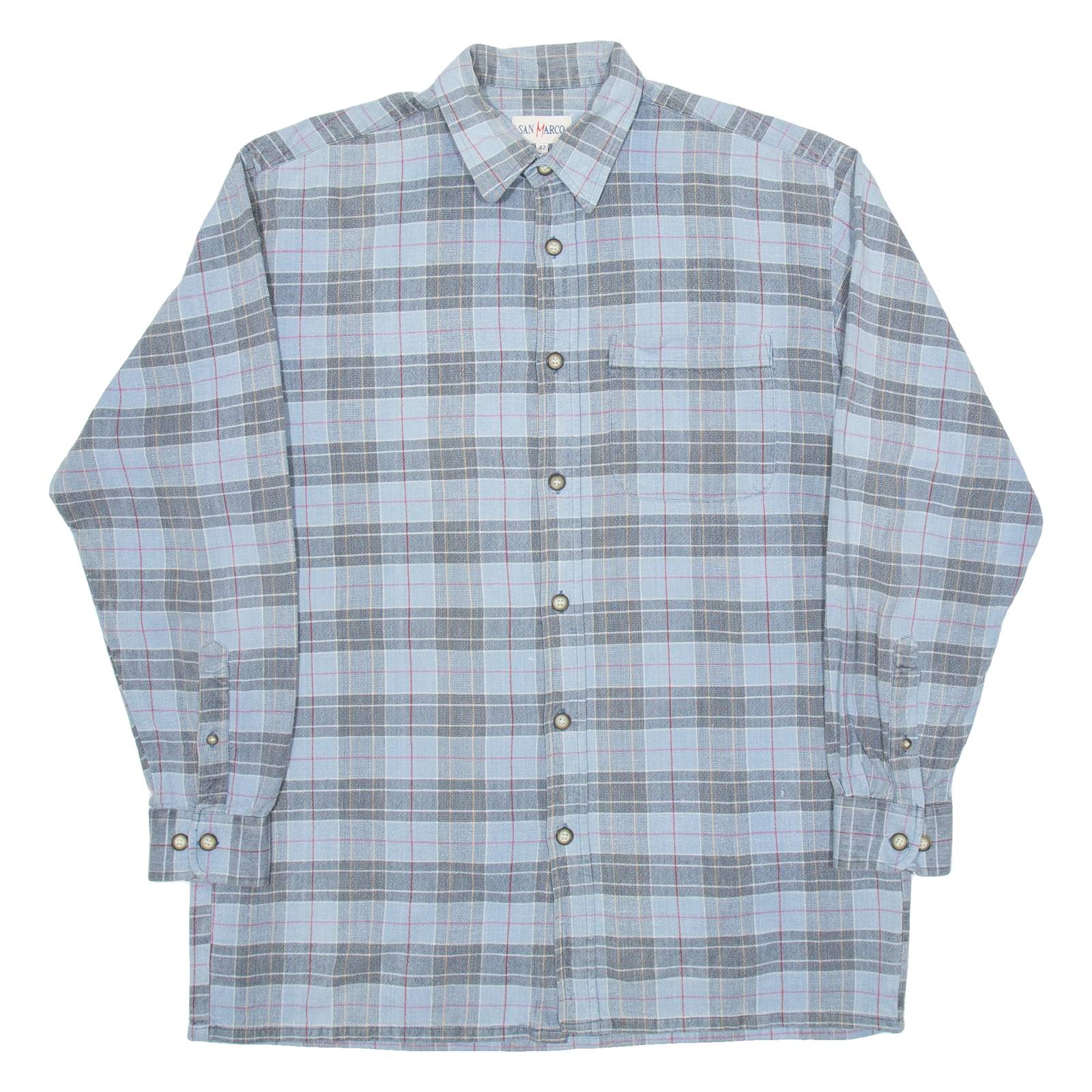 SAN MARCO Mens Shirt Blue Check Long Sleeve M