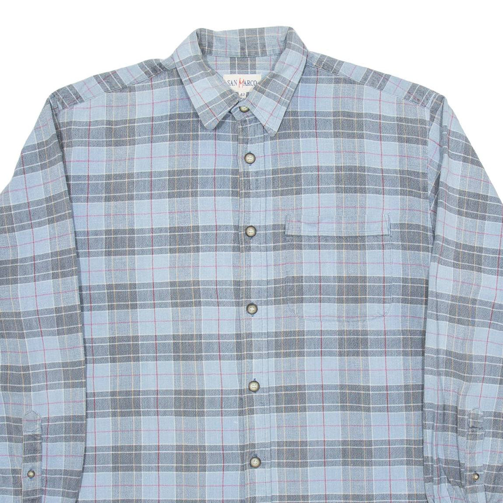 SAN MARCO Mens Shirt Blue Check Long Sleeve M