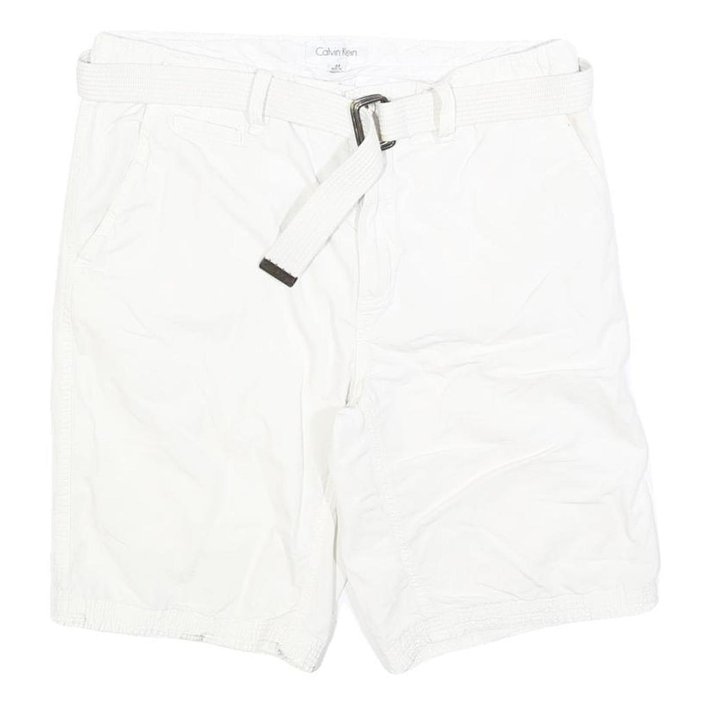 CALVIN KLEIN Mens White Casual Shorts M W33 Cotton Blend Belted Comfortable