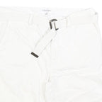 CALVIN KLEIN Mens White Casual Shorts M W33 Cotton Blend Belted Comfortable