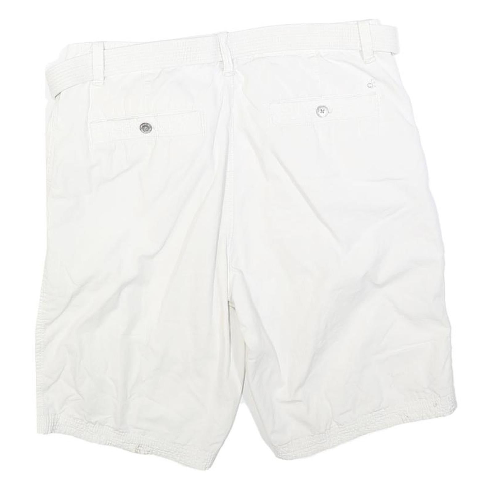 CALVIN KLEIN Mens White Casual Shorts M W33 Cotton Blend Belted Comfortable