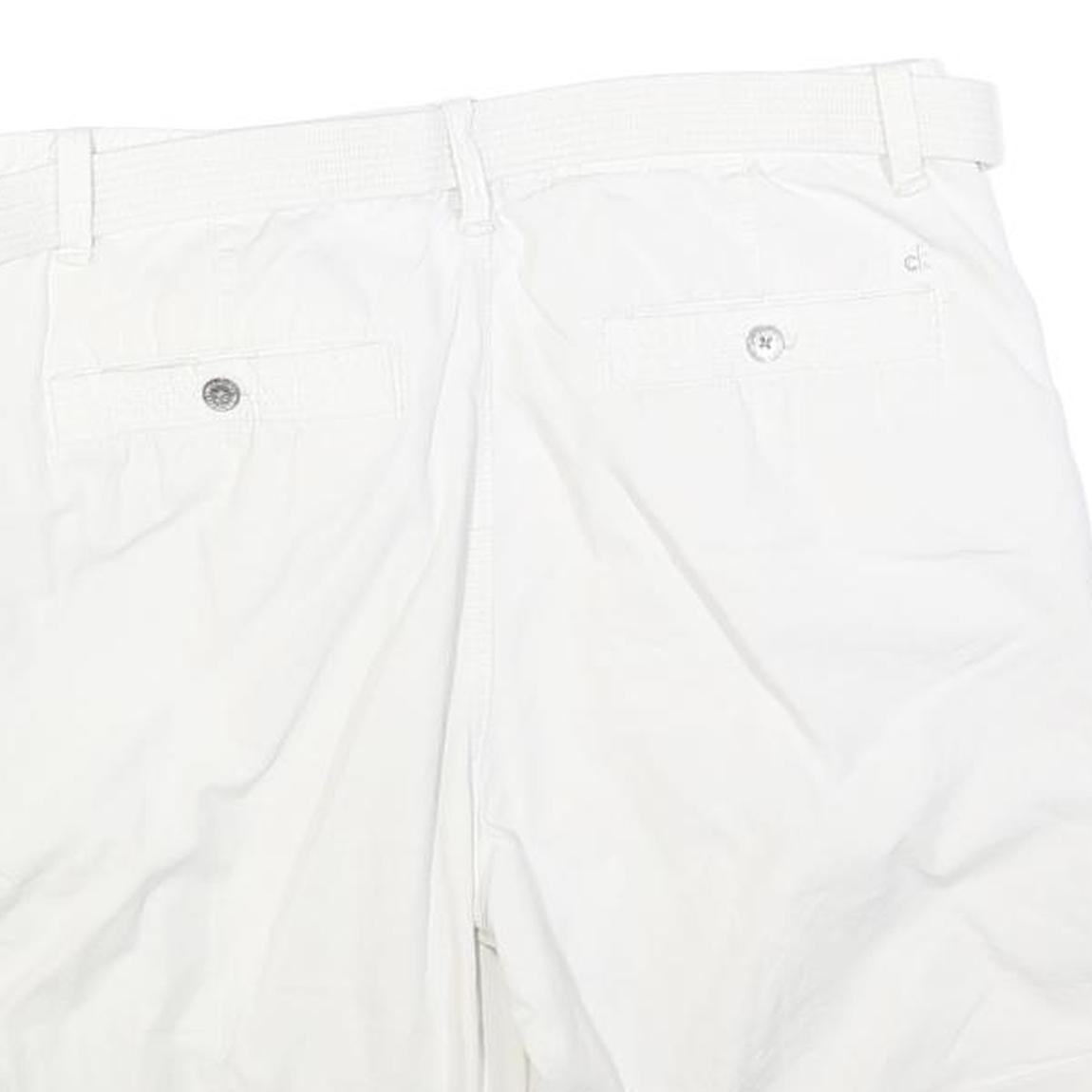 CALVIN KLEIN Mens White Casual Shorts M W33 Cotton Blend Belted Comfortable