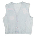 NORVIS Womens Blue Denim Sleeveless Button Jacket M Cotton Stripe Patch