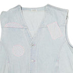 NORVIS Womens Blue Denim Sleeveless Button Jacket M Cotton Stripe Patch