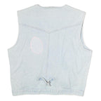NORVIS Womens Blue Denim Sleeveless Button Jacket M Cotton Stripe Patch