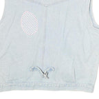 NORVIS Womens Blue Denim Sleeveless Button Jacket M Cotton Stripe Patch