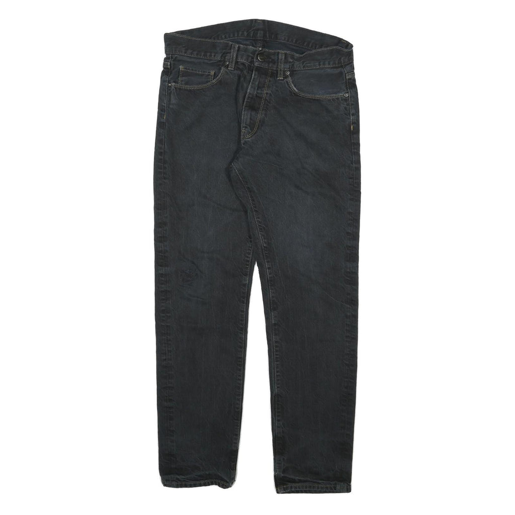 CARHARTT Mens Regular Fit Black Cotton Blend Zip Trousers W30 L30 Durable