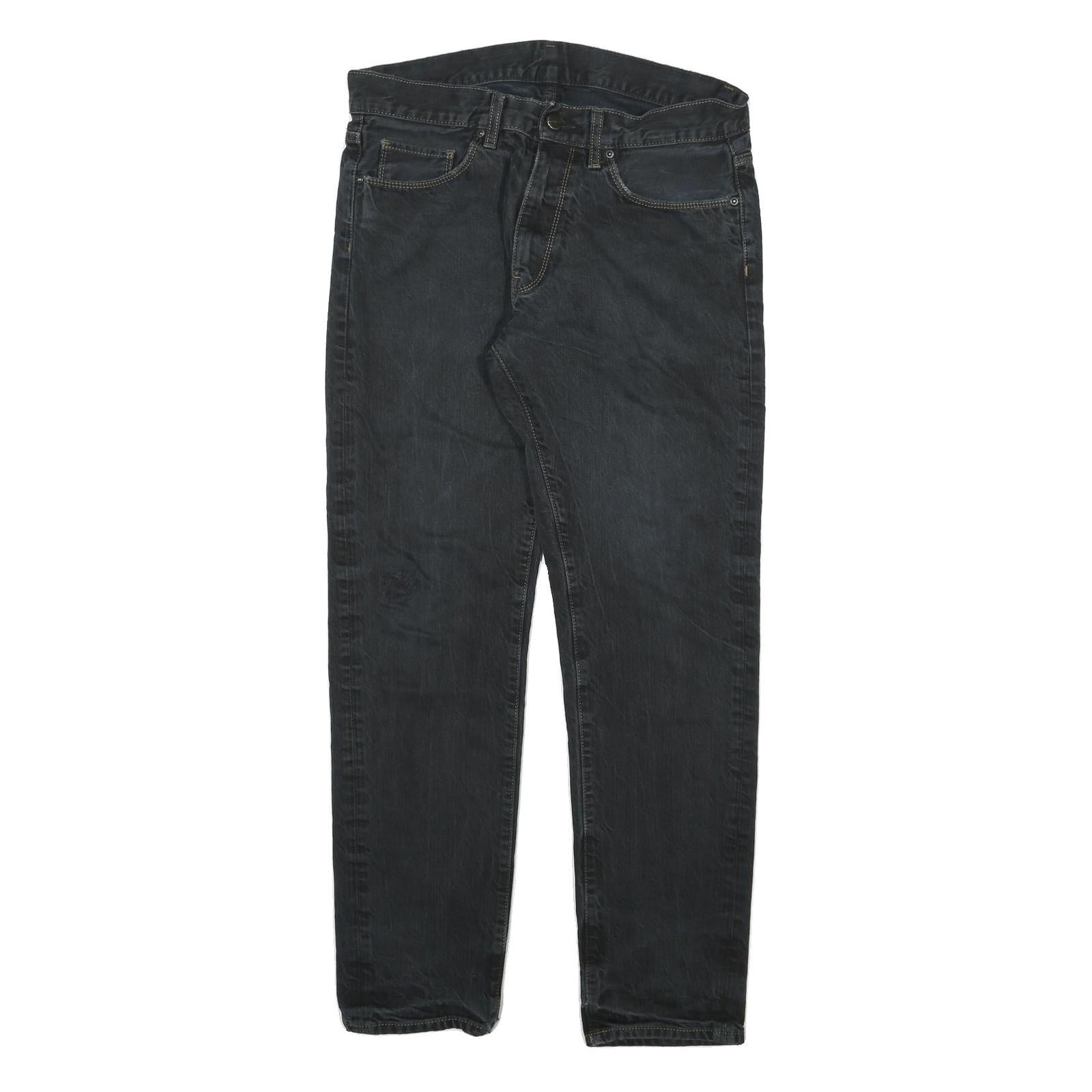 CARHARTT Mens Regular Fit Black Cotton Blend Zip Trousers W30 L30 Durable