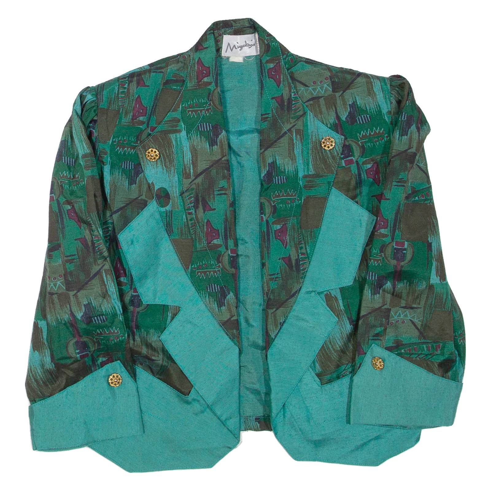 Womens Blazer Jacket Green Crazy Pattern M