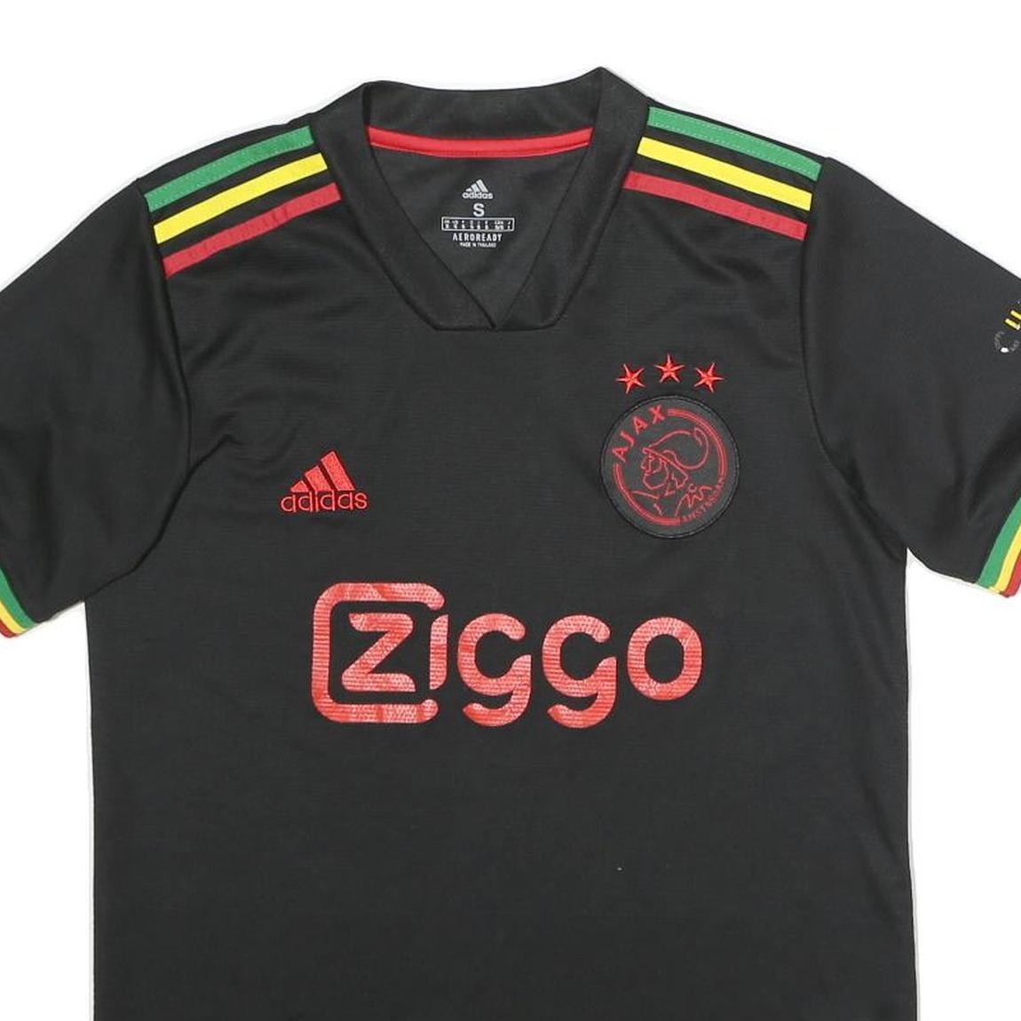 ADIDAS Mens Black Red Green Yellow Football T-Shirt S Short Sleeve V-Neck Ziggo