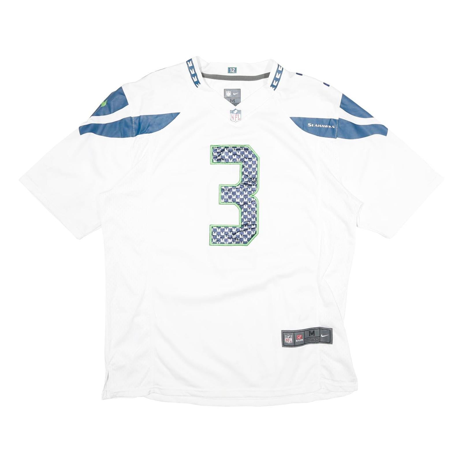 NFL Mens White Seahawks Wilson Football Shirt M Short Sleeve V-Neck