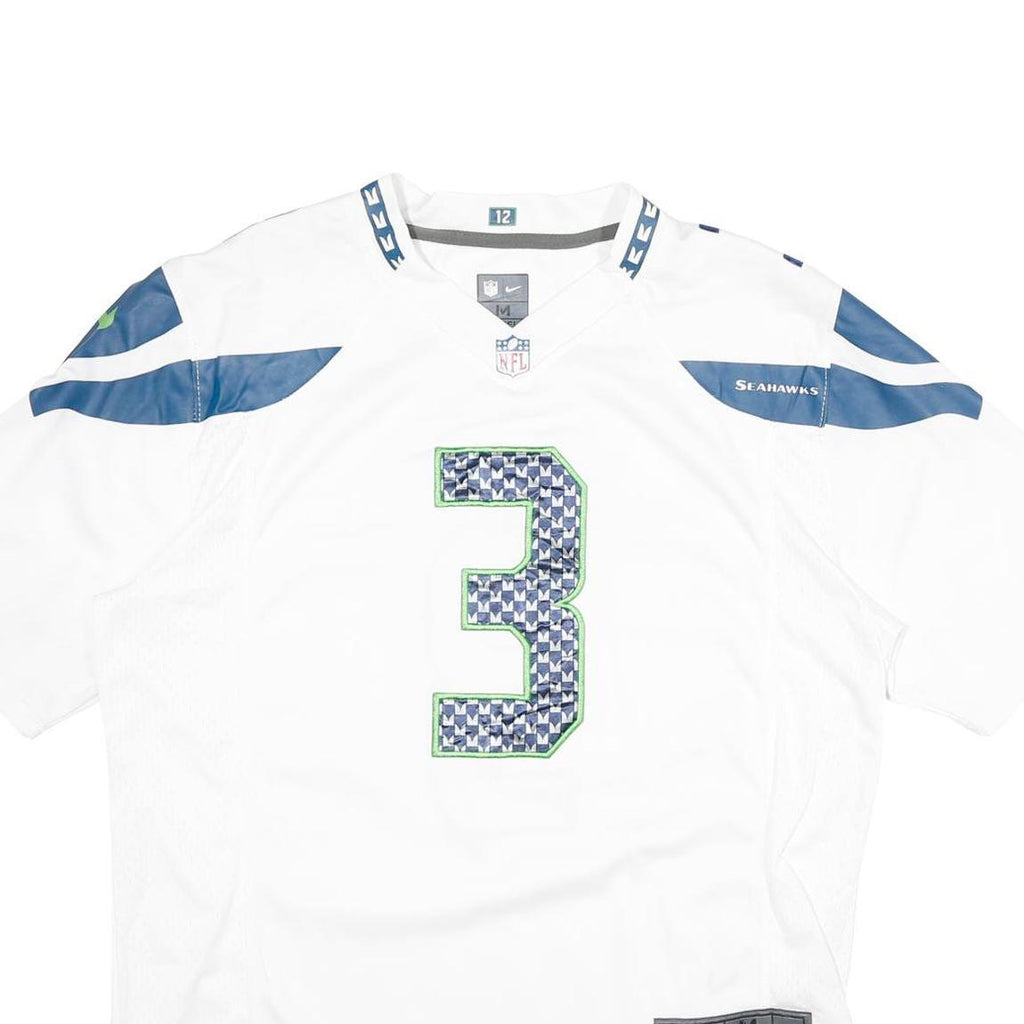 NFL Mens White Seahawks Wilson Football Shirt M Short Sleeve V-Neck