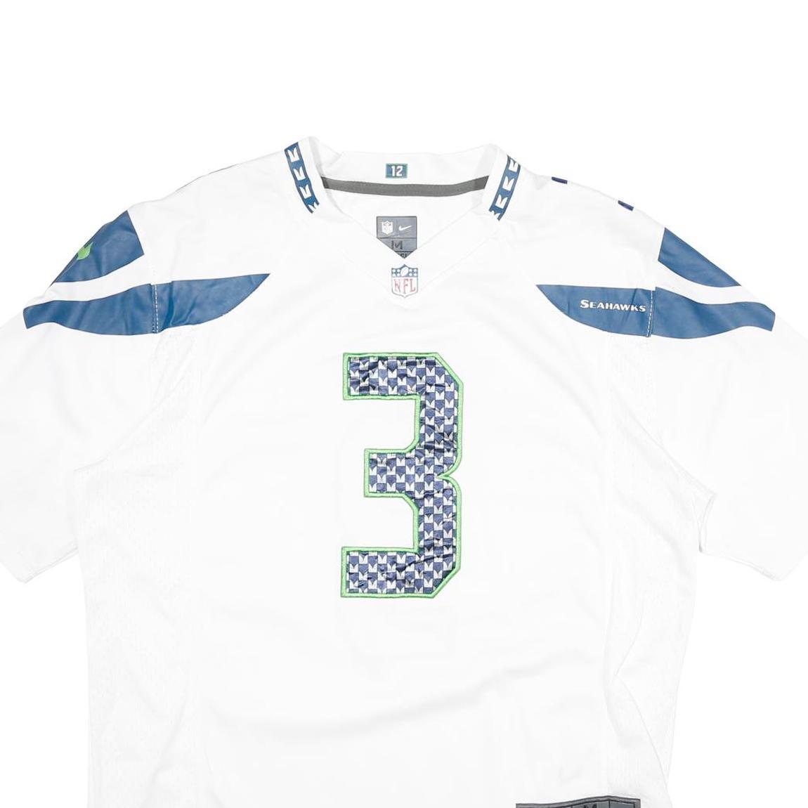 NFL Mens White Seahawks Wilson Football Shirt M Short Sleeve V-Neck