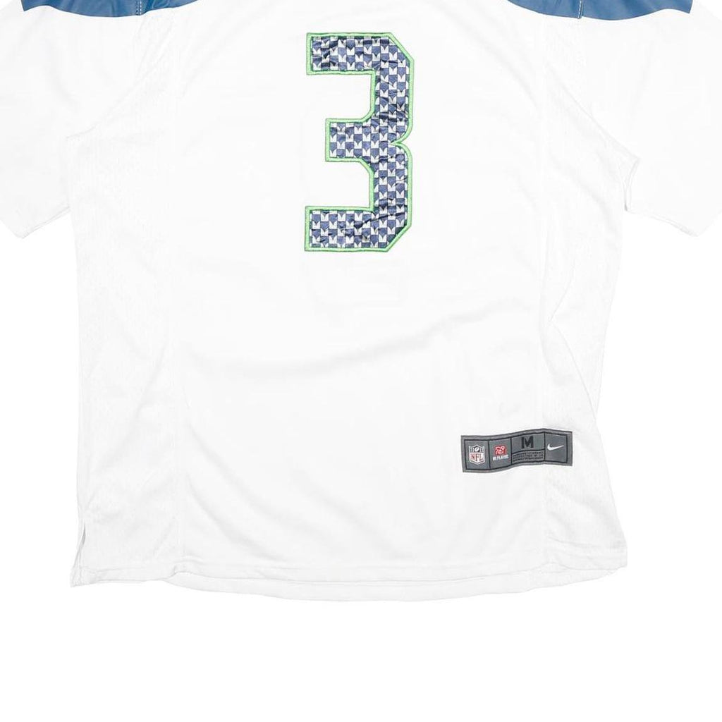 NFL Mens White Seahawks Wilson Football Shirt M Short Sleeve V-Neck