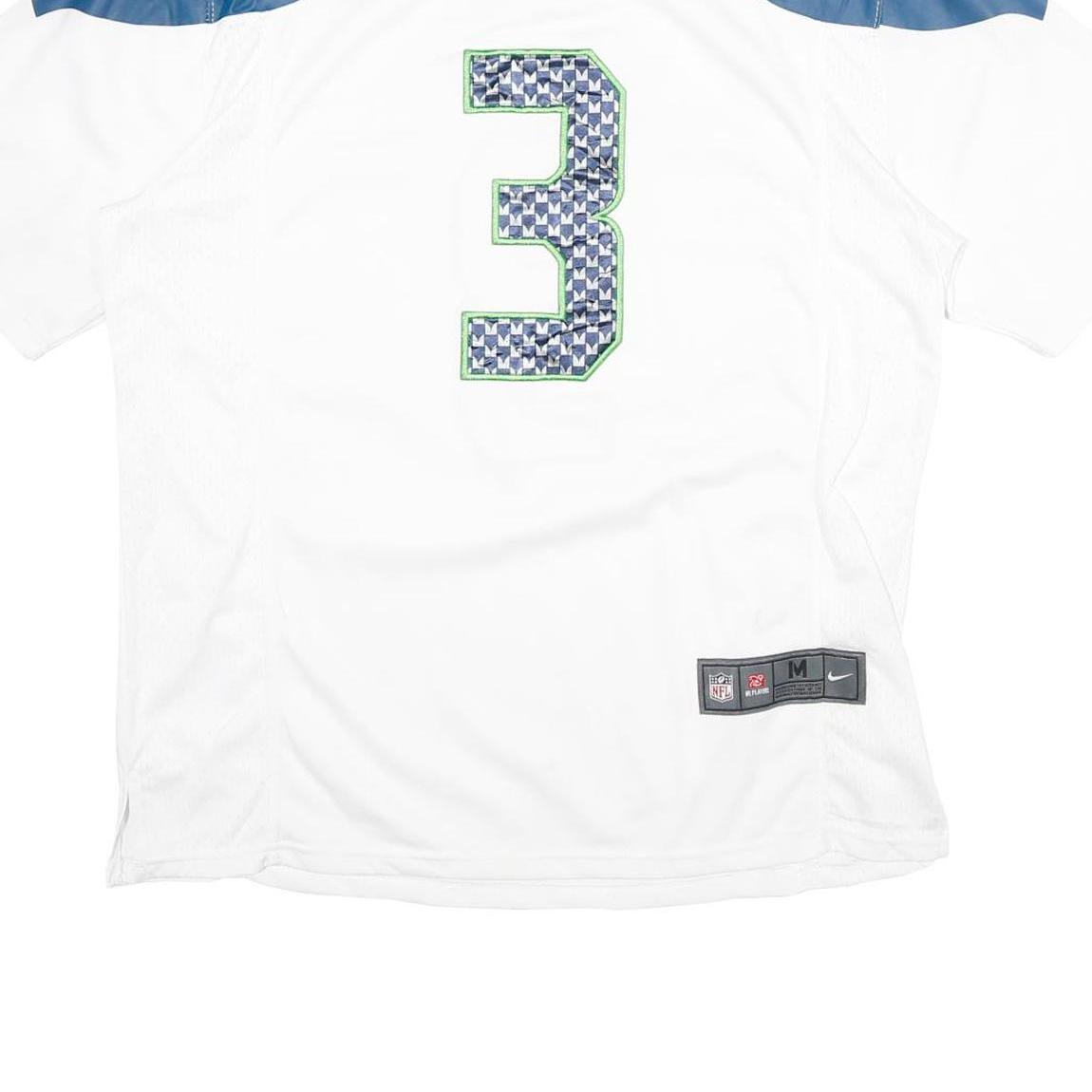 NFL Mens White Seahawks Wilson Football Shirt M Short Sleeve V-Neck