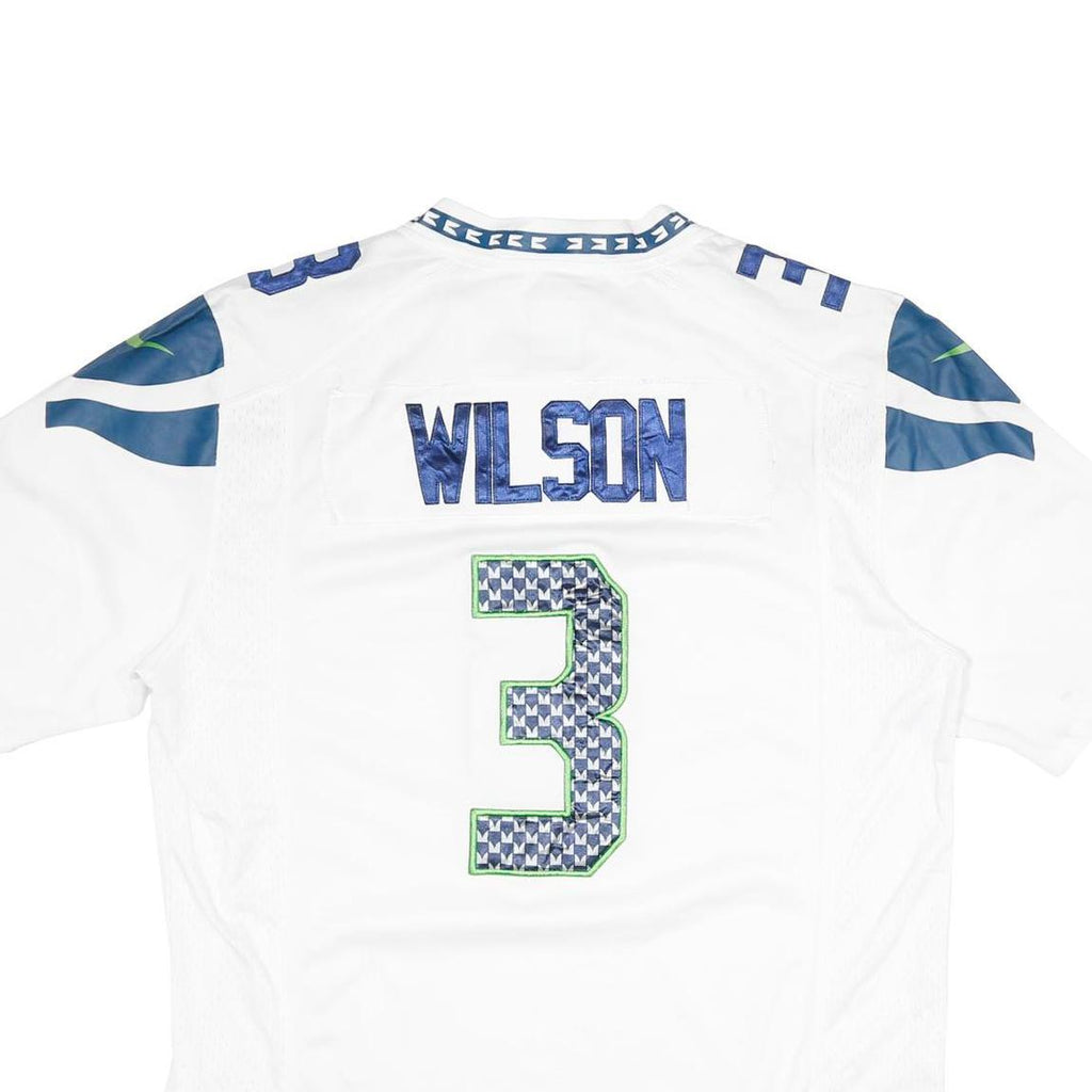 NFL Mens White Seahawks Wilson Football Shirt M Short Sleeve V-Neck