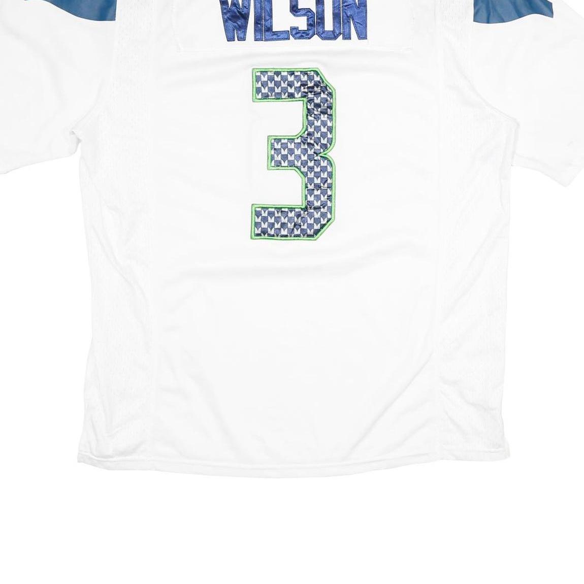 NFL Mens White Seahawks Wilson Football Shirt M Short Sleeve V-Neck