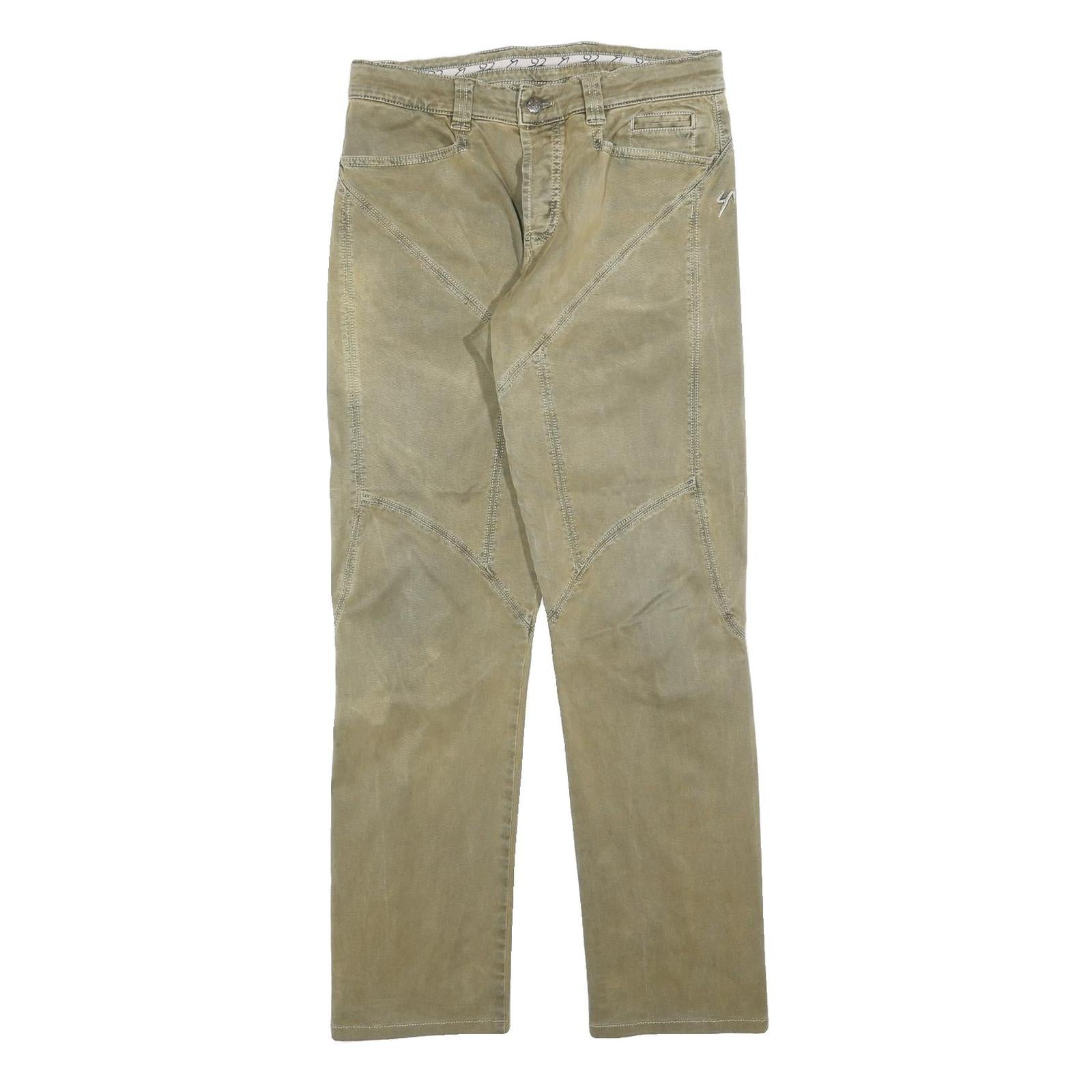 Mens Beige Cotton Blend Regular Fit Zip Closure Trousers W30 L32 Casual Pants