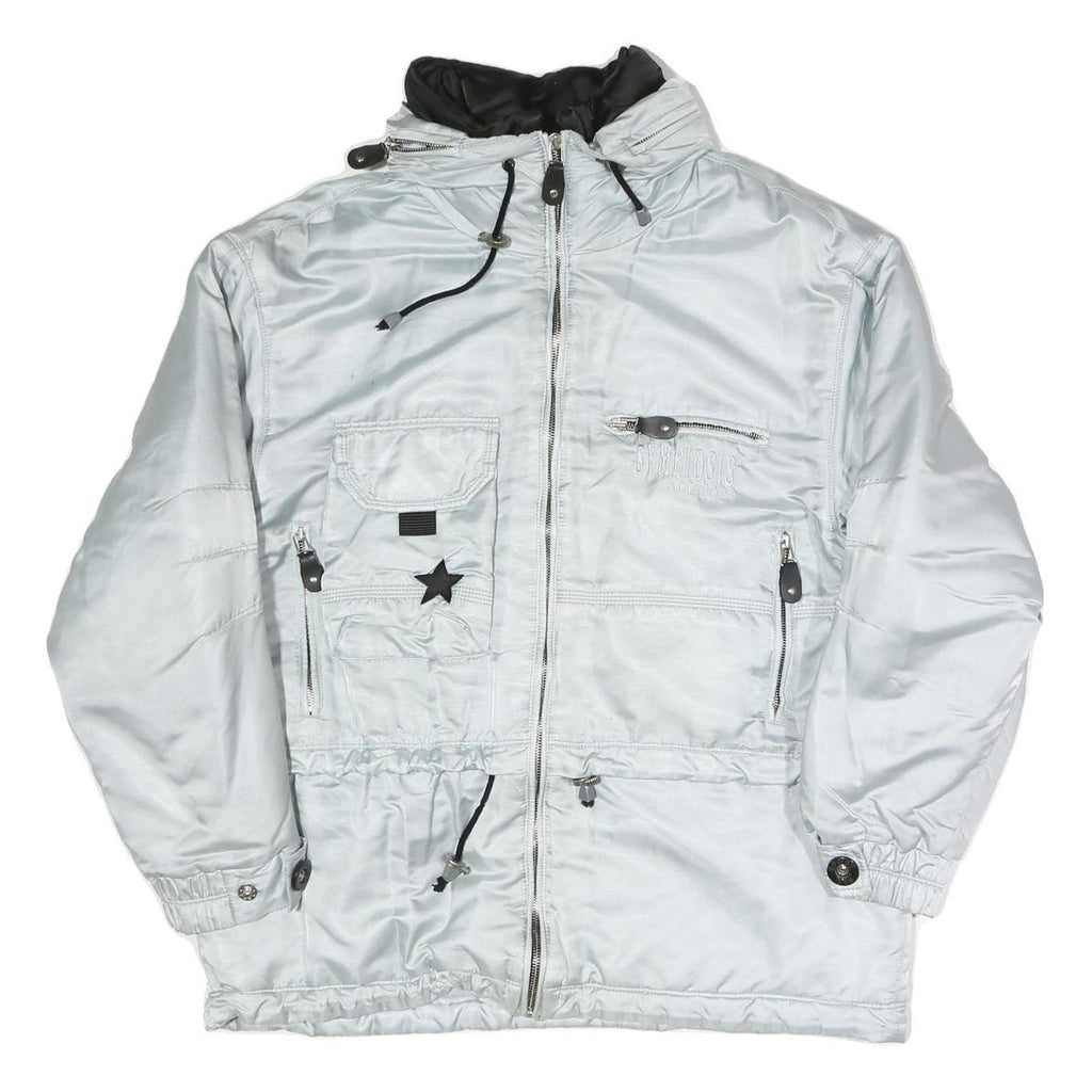 SYMBIOSIS Womens Silver Light Grey Casual Jacket L Polyester Blend Plain Zip