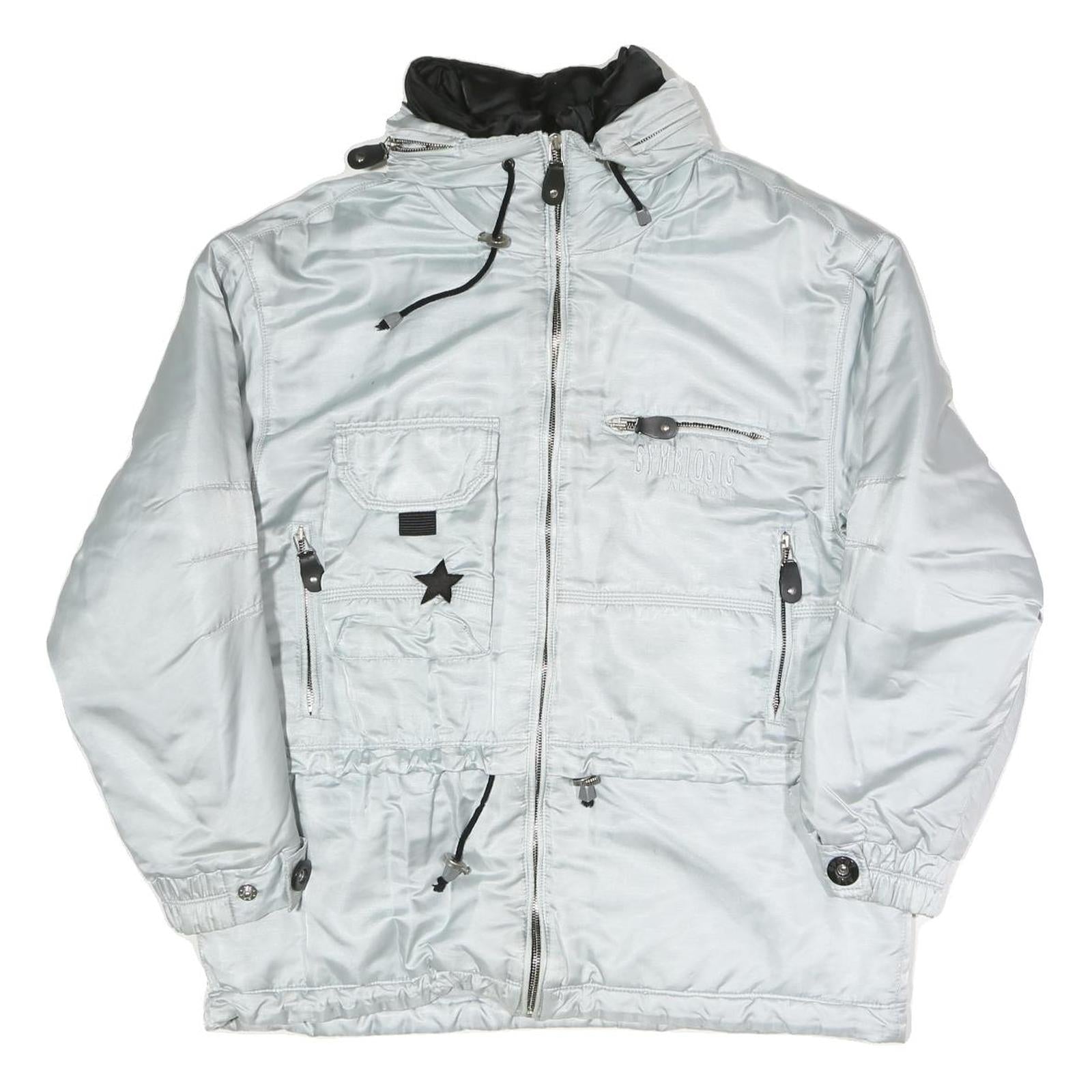 SYMBIOSIS Womens Silver Light Grey Casual Jacket L Polyester Blend Plain Zip