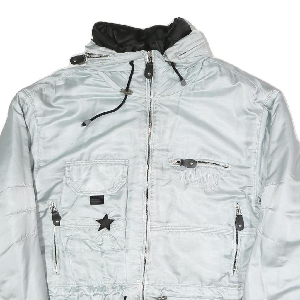 SYMBIOSIS Womens Silver Light Grey Casual Jacket L Polyester Blend Plain Zip