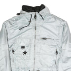 SYMBIOSIS Womens Silver Light Grey Casual Jacket L Polyester Blend Plain Zip