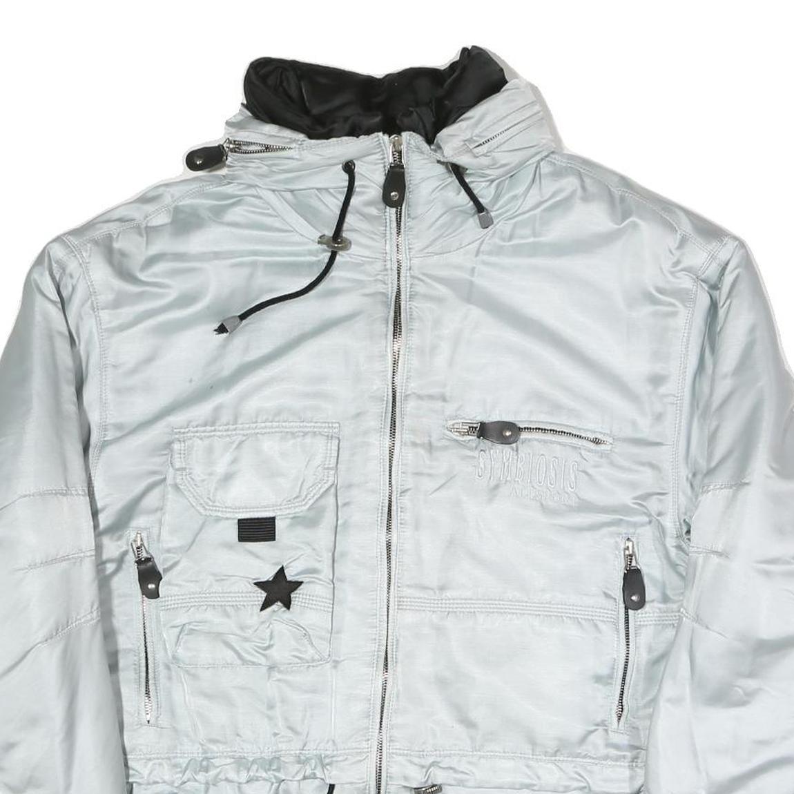SYMBIOSIS Womens Silver Light Grey Casual Jacket L Polyester Blend Plain Zip