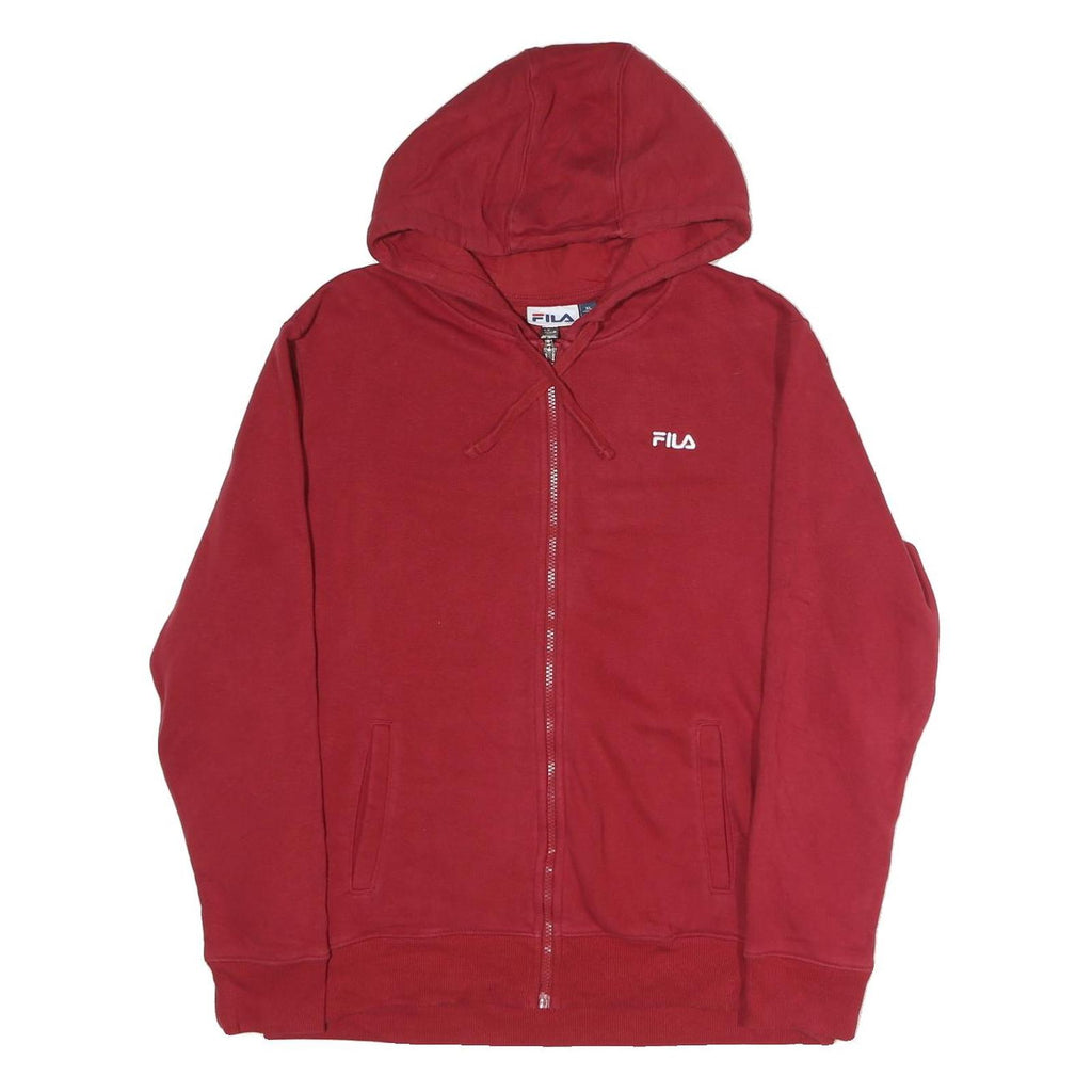 FILA Mens Red Full Zip Hoodie XL Cotton Casual Sweatshirt Drawstring Hood